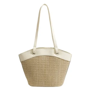 Women Straw Woven Tote Bag Fashion Woven Handbag Large Capacity Top-handle Tote Bag Patchwork Vintage for Shopping Commuting